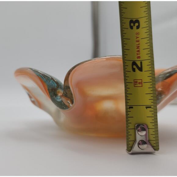 VTG MCM Mexican Handblown Glass Amber White Petal Bowl Flower Shape Trinket Dish - Picture 9 of 11